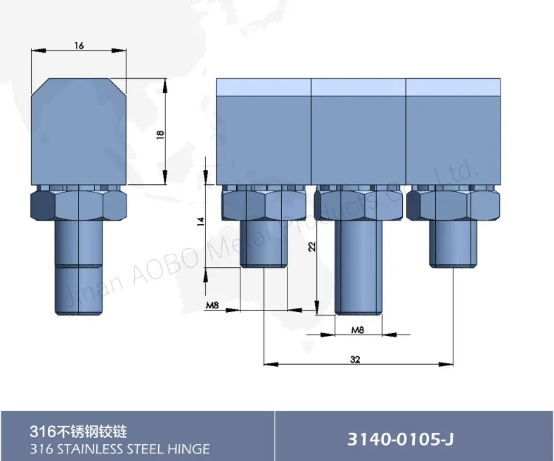 Aobo Triple Block 180 Degree Hinge Stainless Steel Industrial Enclosure Distribution Hinge
