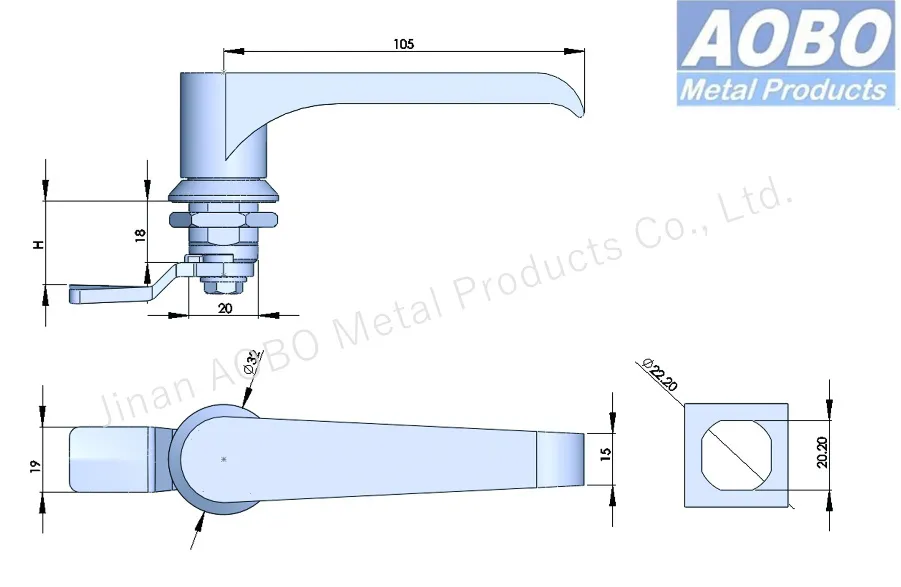 Aobo Stainless Steel L-Handle Cabinet Lock Non Locking Cam Lock Quarter Turn Handle