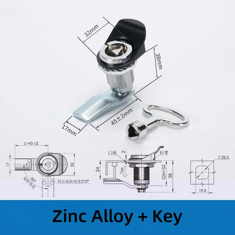 Aobo Zinc Alloy Triangular Quarter Turn Cam Lock Electric Cabinet with Key for Chassis Cabinet Door Lock