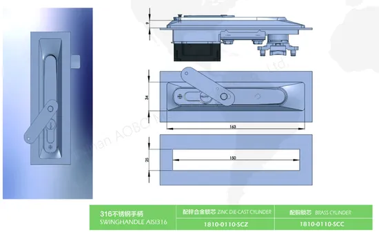 Aobo Dust Cover Swinghandle SUS316 Electrical Cabinet Door Galvanized Zinc Alloy Insert Lock with Key 1333