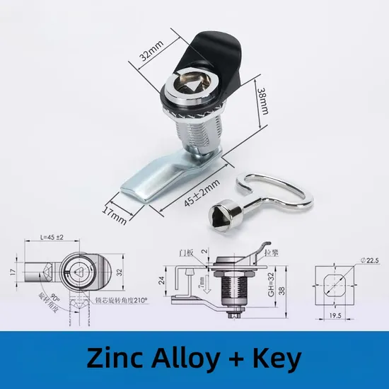 Aobo Zinc Alloy Triangular Quarter Turn Cam Lock Electric Cabinet with Key for Chassis Cabinet Door Lock