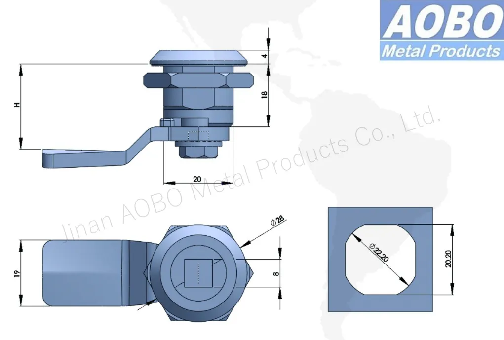 Aobo Factory Manufacturer ISO9001 Stainless Steel 316 Durable Quarter Turn Latch Cabinet Square Cam Lock