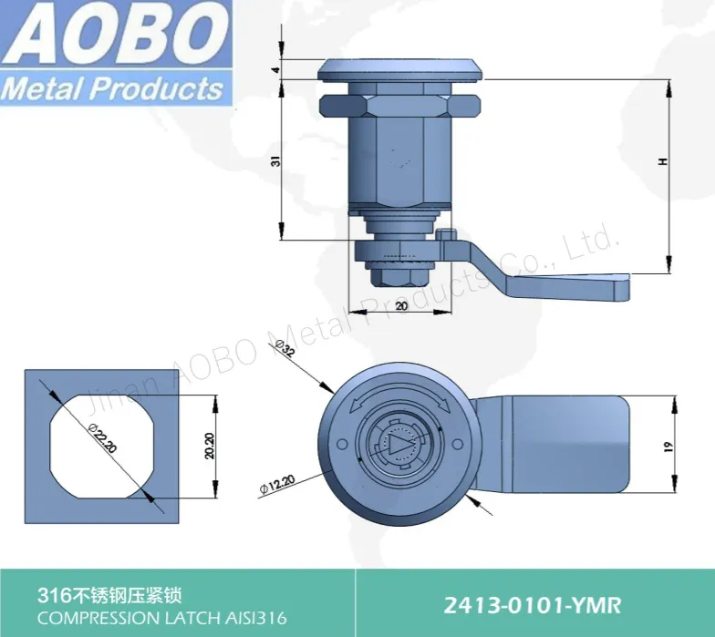 Aobo High Quality Railway Industry Cabinet Door Switch Gear Stainless Steel 316 Quarter Turn Compression Lock