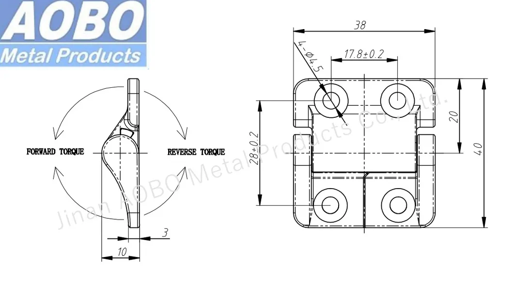 Aobo AISI 316 Torque Hinge Friction Stay Hinge Precision Cast Industrial Hinge Heavy Duty Torque Hinge